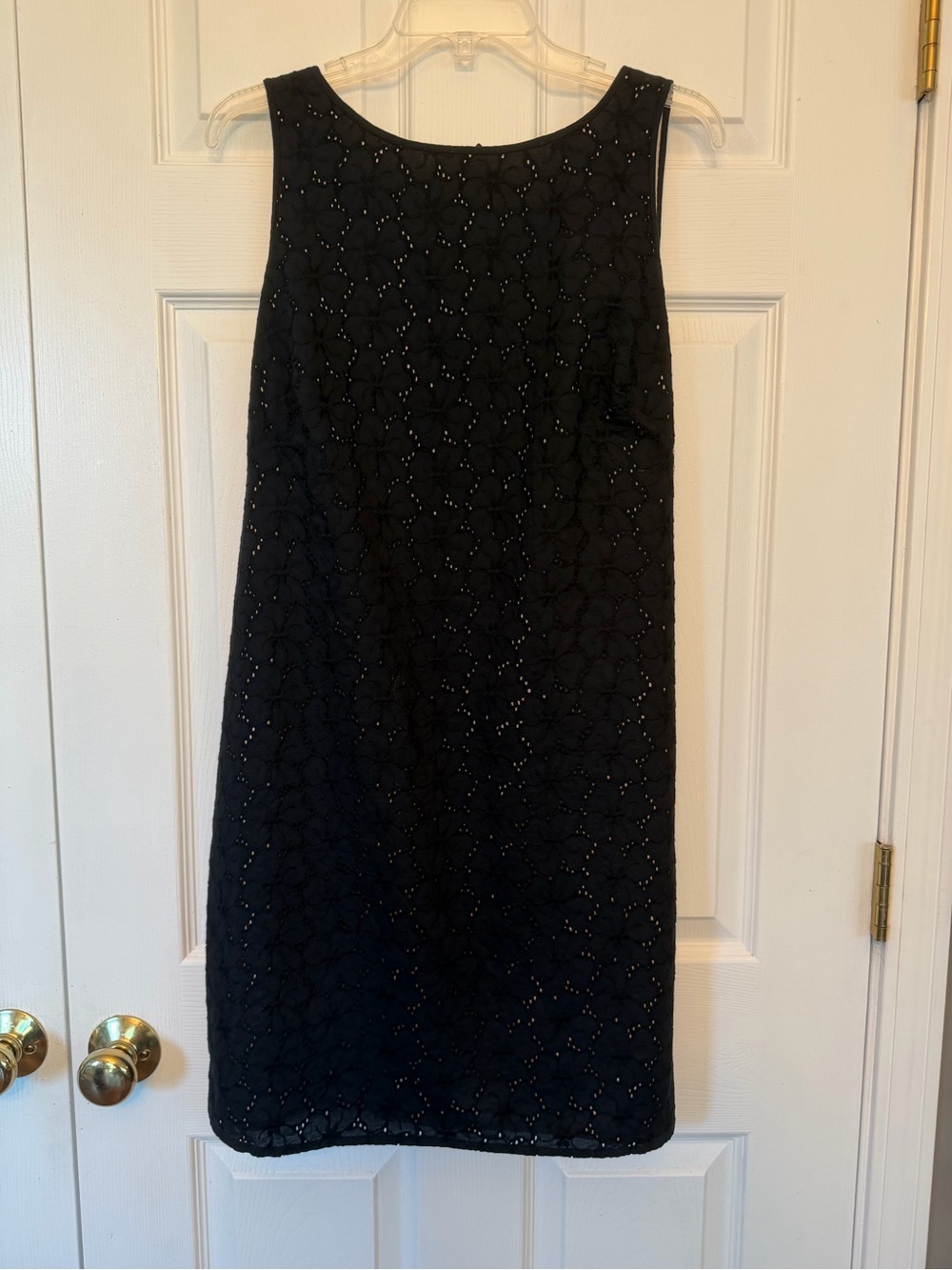 LOFT Petite Navy sheath Dress with Floral Cutouts.